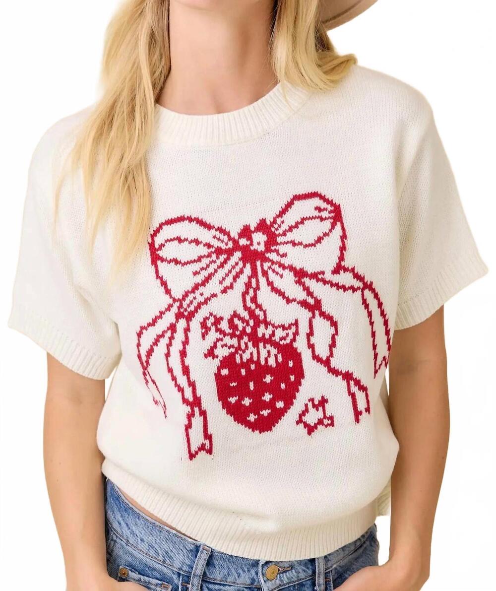 NEW MAIN STRIP pricilla strawberry bow sweater in cream